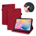 Per Samsung Galaxy Tab S6 Lite Custodia in pelle goffrata design a doppia piegatura con motivo al polpaccio con supporto e slot per schede e slot per penna e fascia elastica (rosso)