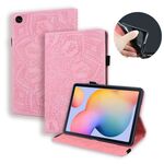 Per Samsung Galaxy Tab S6 Lite Custodia in pelle goffrata con motivo a polpaccio doppio design pieghevole con supporto e slot per schede e slot per penna e fascia elastica (rosa)