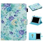 Per tablet PC universale da 7 pollici, motivo floreale, custodia in pelle con vibrazione orizzontale con slot per schede e supporto (fiore viola)