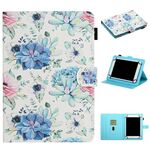 Per Tablet PC universale da 7 pollici, motivo floreale, custodia in pelle a vibrazione orizzontale con slot per schede e supporto (fiore blu su bianco)