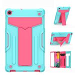 Per Samsung Galaxy Tab A10.1 (2019) T510 Staffa a forma di T Colore a contrasto PC antiurto + Custodia protettiva piatta in silicone (verde menta + rosa rossa)