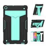 Per Samsung Galaxy Tab A10.1 (2019) T510 Staffa a forma di T Colore a contrasto PC antiurto + Custodia protettiva piatta in silicone (nero + verde menta)