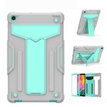 Per Samsung Galaxy Tab A8.4 (2020) T307 Staffa a forma di T Contrasto Colore antiurto PC + Custodia protettiva piatta in silicone (grigio + verde menta)