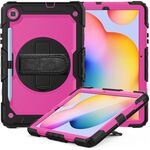 Per Samsung Galaxy Tab S6 Lite P610 Custodia protettiva antiurto in silicone colorato + PC con supporto e tracolla, tracolla e slot per penna (nero + rosa rossa)