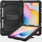 Per Samsung Galaxy Tab S6 Lite P610 Custodia protettiva antiurto in silicone colorato + PC con supporto e tracolla e tracolla e slot per penna (nero)