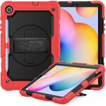 Per Samsung Galaxy Tab S6 Lite P610 Custodia protettiva antiurto in silicone colorato + PC con supporto e tracolla e tracolla e slot per penna (rosso)