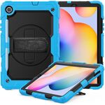 Per Samsung Galaxy Tab S6 Lite P610 Custodia protettiva antiurto in silicone colorato + PC con supporto e tracolla, tracolla e slot per penna (azzurro)