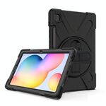 Per Samsung Galaxy Tab S6 Lite P610 Custodia protettiva antiurto in silicone colorato + PC con supporto e tracolla e tracolla e slot per penna (nero)