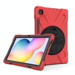 Per Samsung Galaxy Tab S6 Lite P610 Custodia protettiva antiurto in silicone colorato + PC con supporto e tracolla e tracolla e slot per penna (rosso)