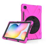 Per Samsung Galaxy Tab S6 Lite P610 Custodia protettiva antiurto in silicone colorato + PC con supporto e tracolla e tracolla e slot per penna (rosa rossa)