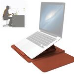 4 in 1 Borsa per laptop impermeabile universale in pelle PU con manico e supporto & portapenna + 2 avvolgitori + borsa del mouse + borsa del caricatore set per computer portatili da 17 pollici (marrone)
