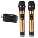 J.I.Y 2 in microfoni wireless Song 2 in 1 K per TV PC con scheda audio Ricevitore USB e display a LED (oro)