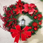 Decorazioni natalizie canna ghirlanda ghirlanda porta appendiabiti, dimensioni: 50 cm (fiore rosso)