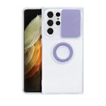 Per Samsung Galaxy S22 Ultra 5G Custodia per fotocamera scorrevole TPU Custodia protettiva con supporto ad anello (viola)