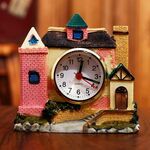 Decorazione del desktop per la casa con sveglia e castello (rosa)