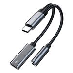 Ta2b USB-C / Type-C Maschio maschio a PD 60W USB-C / Type-C Carica + Adattatore per auricolari femminile audio 3.5mm (grigio argento)