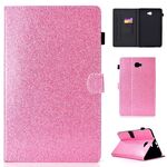 o Galaxy Tab A 10.1 (2016) T580 Custodia in pelle a ribaltamento orizzontale con polvere glitterata verniciata con supporto e slot per schede (rosa)