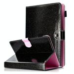 Per tablet da 7 pollici, vernice, polvere glitterata, custodia in pelle a ribaltamento orizzontale con supporto e slot per schede (nero)