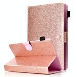 Per tablet da 8 pollici, vernice, polvere glitterata, custodia in pelle a ribaltamento orizzontale con supporto e slot per schede (oro rosa)