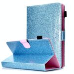 Per tablet da 8 pollici, vernice, polvere glitterata, custodia in pelle a ribaltamento orizzontale con supporto e slot per schede (blu)