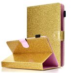 Per tablet da 8 pollici, vernice, polvere glitterata, custodia in pelle a ribaltamento orizzontale con supporto e slot per schede (oro)