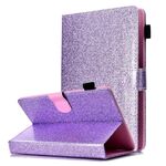 Custodia in pelle con vibrazione orizzontale per tablet da 10 pollici con vernice lucida in polvere glitterata con supporto e slot per schede (viola)