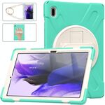 Per Samsung Galaxy Tab S7 Fe 5G 12.4 T730 Custodia protettiva in silicone + PC con supporto e tracolla (verde menta)