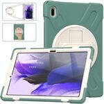 Per Samsung Galaxy Tab S7 FE 5G 12.4 T730 Custodia protettiva in silicone + PC con supporto e tracolla (verde smeraldo)