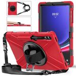 Per Samsung Galaxy Tab S7 FE 5G 12.4 T730 Custodia protettiva in silicone + PC con supporto e tracolla (rosso)
