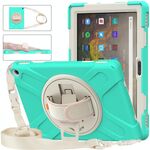 Per Amazon Kindle Fire HD 10 2021 Custodia protettiva in silicone + PC con supporto e tracolla (verde menta)