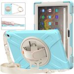 Per Amazon Kindle Fire HD 10 2021 Silicone + custodia protettiva per PC con supporto e tracolla (ghiaccio blu)