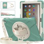 Per Amazon Kindle Fire HD 10 2021 Custodia protettiva in silicone + PC con supporto e tracolla (verde smeraldo)