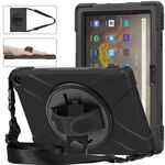 Per Amazon Kindle Fire HD 10 2021 Custodia protettiva in silicone + PC con supporto e tracolla (nero)