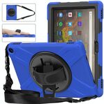 Per Amazon Kindle Fire HD 10 2021 Custodia protettiva in silicone + PC con supporto e tracolla (blu)