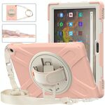 Per Amazon Kindle Fire HD 10 2021 Custodia protettiva in silicone + PC con supporto e tracolla (oro rosa)