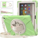 Per Amazon Kindle Fire HD 10 2021 Custodia protettiva in silicone + PC con supporto e tracolla (Matcha Green)