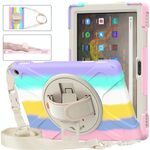 Per Amazon Kindle Fire HD 10 2021 Custodia protettiva in silicone + PC con supporto e tracolla (colorato rosa)