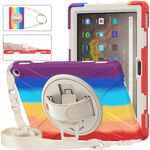 Per Amazon Kindle Fire HD 10 2021 Custodia protettiva in silicone + PC con supporto e tracolla (colorato rosso)