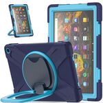 Custodia protettiva in silicone + PC con supporto e tracolla per Amazon Kindle Fire HD 10 2021 (blu navy + blu)