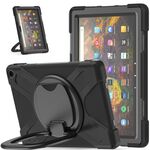 Custodia protettiva in silicone + PC con supporto e tracolla per Amazon Kindle Fire HD 10 2021 (nero + nero)