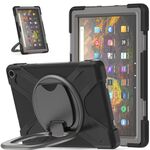 Custodia protettiva in silicone + PC con supporto e tracolla per Amazon Kindle Fire HD 10 2021 (nero + grigio)