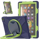 Custodia protettiva in silicone + PC con supporto e tracolla per Amazon Kindle Fire HD 10 2021 (blu navy + lime)