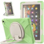 Custodia protettiva in silicone + PC con supporto e tracolla per Amazon Kindle Fire HD 10 2021 (Matcha Green)