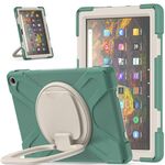 Custodia protettiva in silicone + PC con supporto e tracolla per Amazon Kindle Fire HD 10 2021 (verde smeraldo)