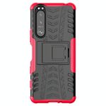 Per Sony Xperia 5 III Pneumatici Texture TPU antiurto TPU + custodia protettiva PC con supporto (rosa)