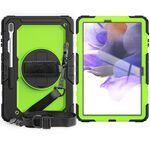 Per Samsung Galaxy Tab S7 FE 12.4 POLLICE 2021 SM-T730 / SM-T736B Silicone variopinto antiurto + custodia protettiva per PC con supporto e tracolla e cinturino a mano e slot a penna (Lime PC + nero)