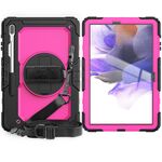 Per Samsung Galaxy Tab S7 FE 12,4 pollici 2021 SM-T730 / SM-T736B Anti-T730 / SM-T736B Silicone colorato in silicone + PC Cassa protettiva con supporto e tracolla e cinturino a mano e slot a penna (rosa PC + nero)