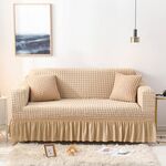 Soggiorno Stretch Copertura completa Skirt Style Style Cover, Dimensioni: DUBURE M 145-185CM (beige di un colore)