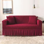 Soggiorno Stretch Copertura completa Gonna in stile Stile Cover, Dimensioni: DUBURE M 145-185CM (Vino unico colore rosso)
