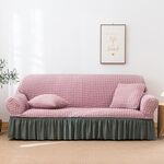 Soggiorno Stretch Copertura completa Skirt Style Style Sofà Cover, Dimensioni: DUBURE M 145-185CM (Pink Green)